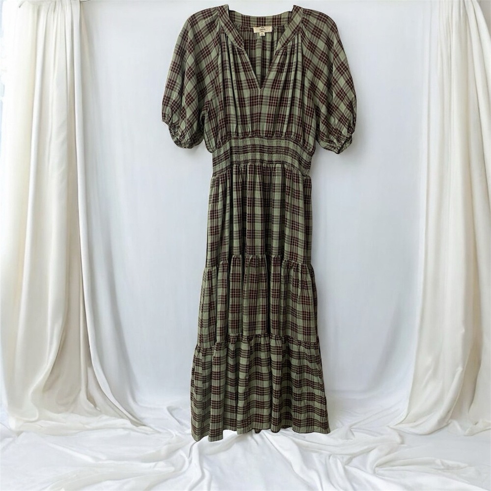Entro Womens Dress Cottagecore Boho Smocked Tiered Prairie Plaid Country Medium